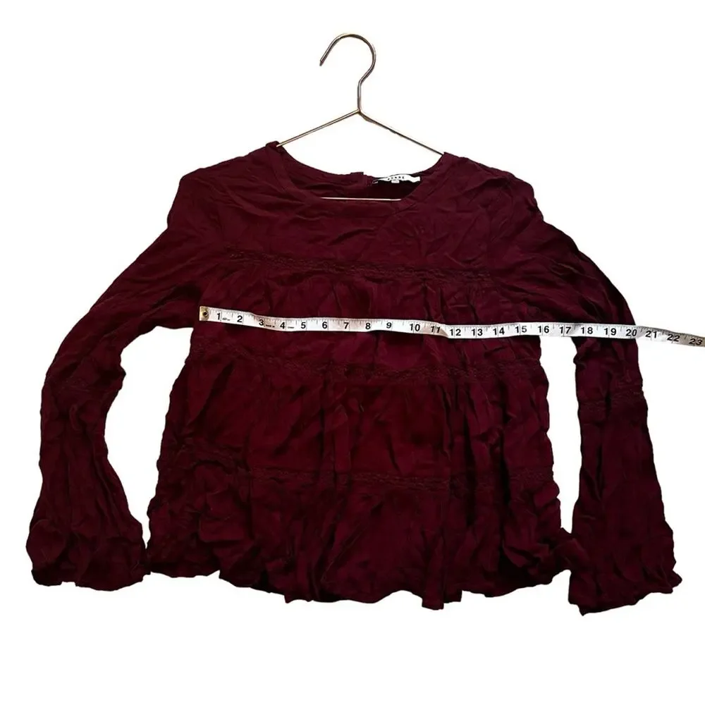 RO&DE burgundy tiered w/lace butterfly sleeve top size small - Picture 7 of 8